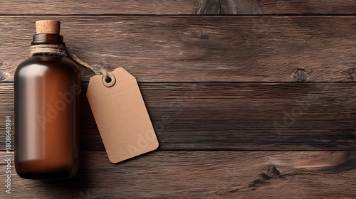 Homemade Vinegar in Reused Wine Bottle on Rustic Wood