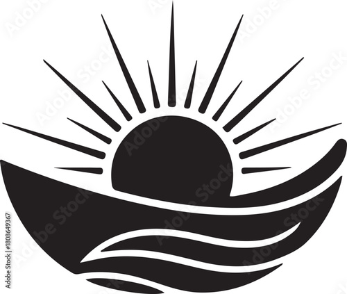 Sun over water silhouette icon