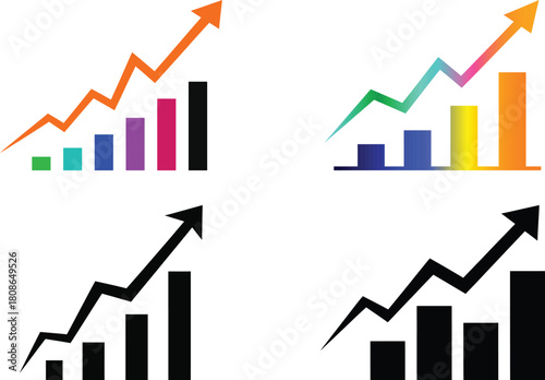 Bar charts graph showing upward trends and growth