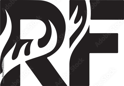 Rf monogram with flame style cutouts