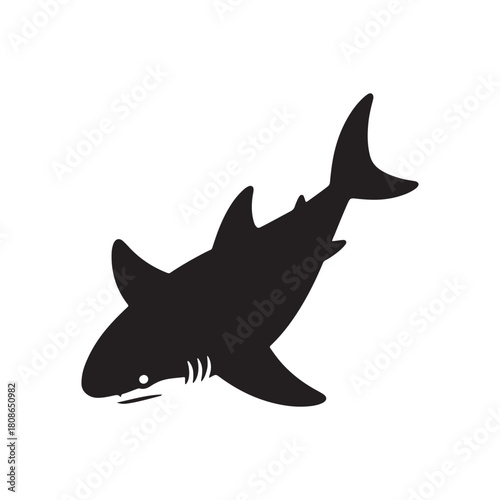 Silhouettes of shark-dove hybrid creatures in absurd and imaginative poses