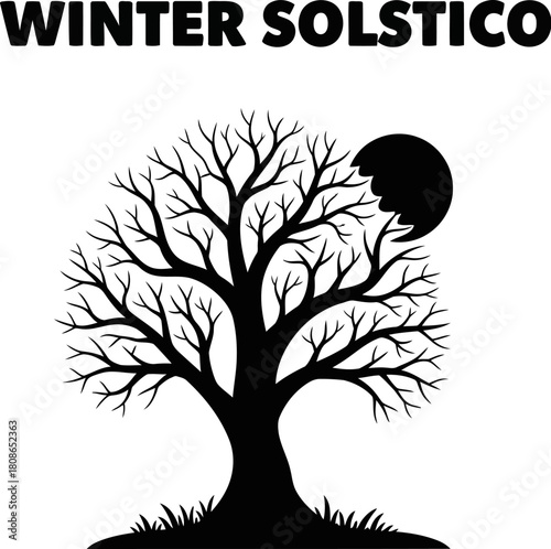 Winter solstice with tree and sun celebrate shortest day of year and return of light and warmth