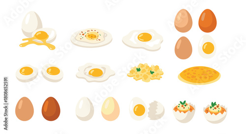 Delicious egg illustrations for your cooking blog or recipe book project, featuring fried, scrambled, and boiled eggs in a fun style