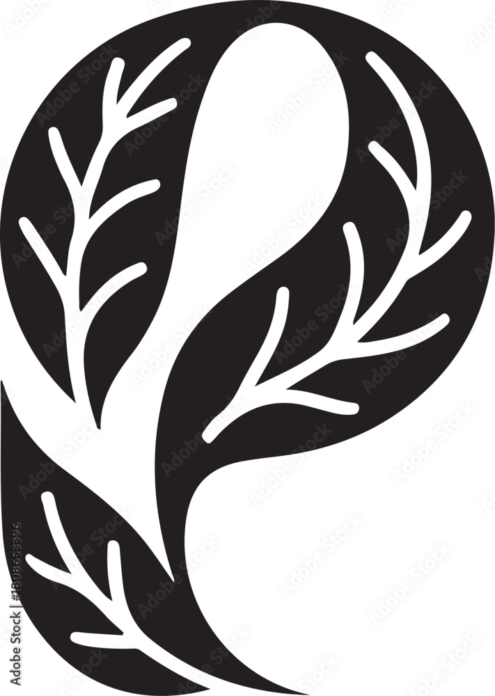 Fototapeta premium Stylized letter p with leaves silhouette