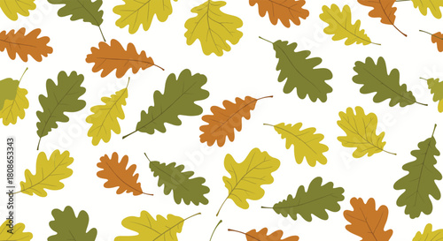 Seamless pattern of colorful autumn oak leaves for backgrounds, textiles, and elegant seasonal designs that evoke a cozy, warm, and inviting feeling.