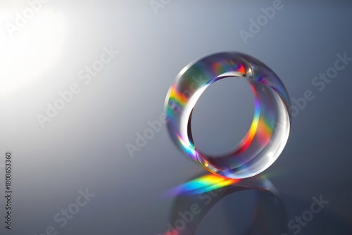 Rainbow refraction in a glass torus with a soft gradient background and reflection