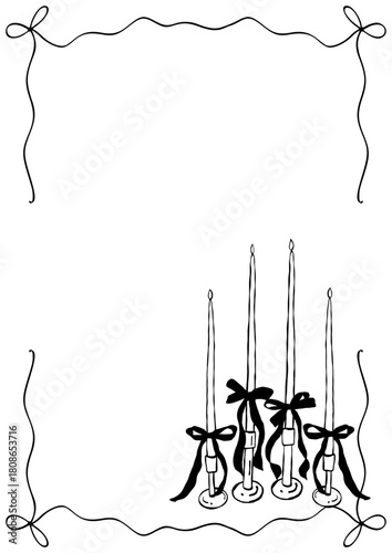 Hand drawn coquette frames. Vintage cute borders with ribbon and bow in simple crayon and sketch style. Trendy art for bachelorette party and wedding invitations. Doodle vector illustration 