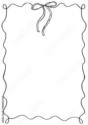 Hand drawn coquette frames. Vintage cute borders with ribbon and bow in simple crayon and whimsical style. Trendy art for bachelorette drink party and wedding invitations. Doodle vector illustration