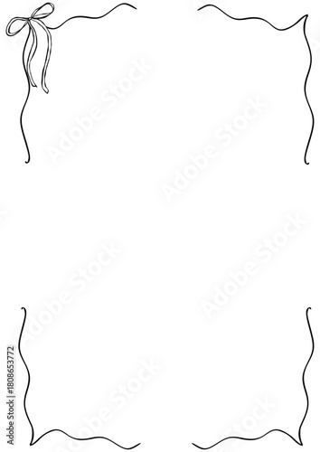 Hand drawn coquette frames. Vintage cute borders with ribbon and bow in simple crayon and whimsical style. Trendy art for bachelorette drink party and wedding invitations. Doodle vector illustration