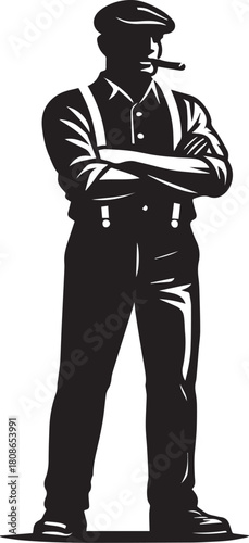 Classic Silhouette: An illustrated figure in a cap, holding a cigar, captures a timeless depiction of an individual.