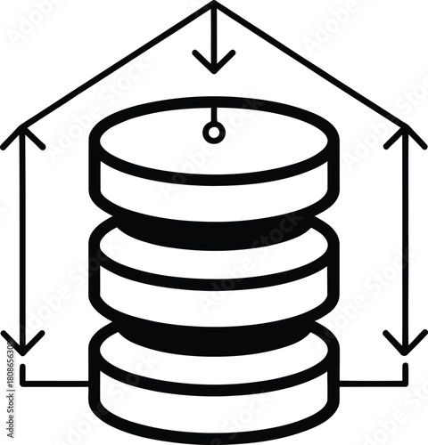A database server with arrows indicating data flow and storage capacity limits