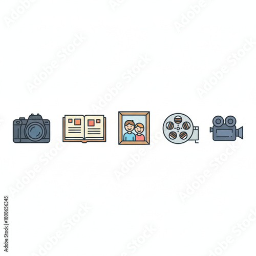 Collection of vintage and modern photography and videography icons