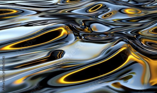 Wallpaper Mural Abstract fluid dynamic surface with reflective metallic flowing texture Torontodigital.ca