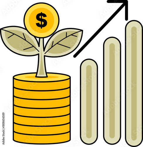 Money Plant Growing With Bar Graph