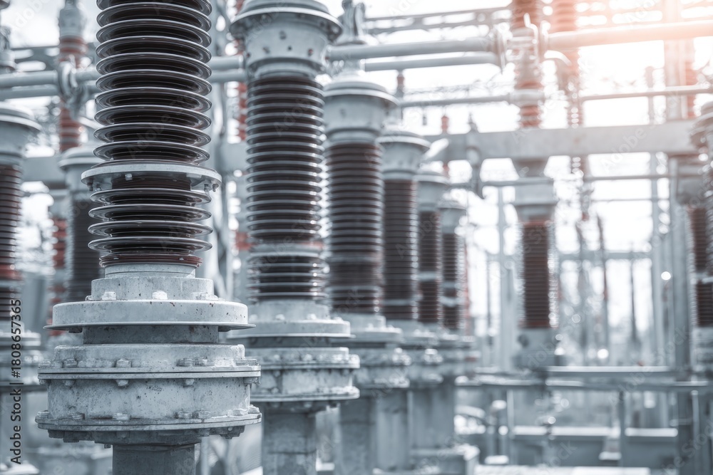 Fototapeta premium Innovative electrical substation showcasing detailed components