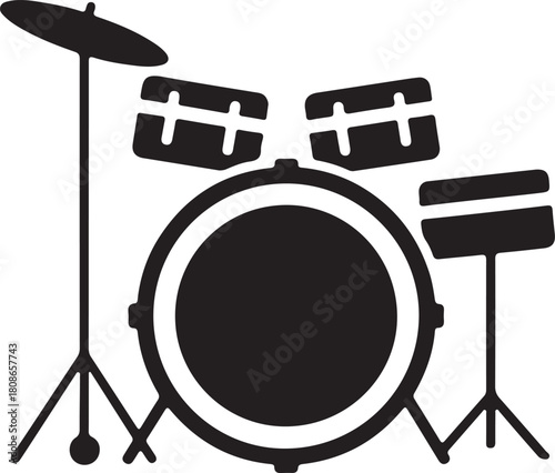 Drum Kit Icon Vector Simple Black Silhouette of Percussion Instrument