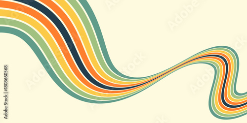 Abstract background of rainbow groovy Wavy Line design in 1970s Hippie Retro style. Vector pattern ready to use for cloth, textile, wrap and other.