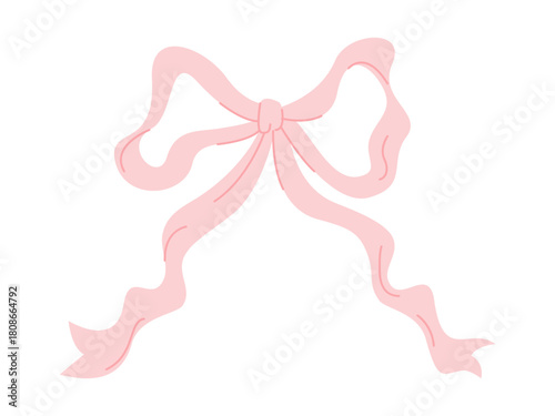 Pink bow Coquette, y2k aesthetic ribbon. Fashion Cute girlish bow, elegant accessory. Hand Drawn satin knot. Vector Illustration isolated