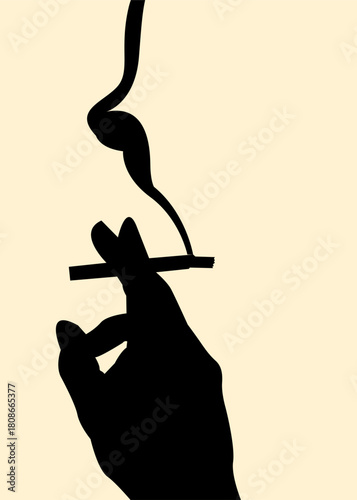 Silhouette of cigarette in finger concept design. sign of smoking area or warning. Vector illustration.