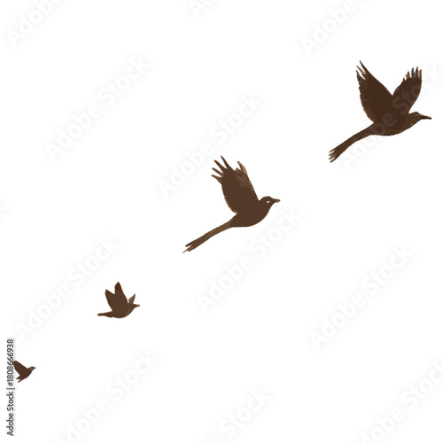 Set of bue ink wash paintings of various birds in flight on white background. Traditional oriental ink painting sumi-e, u-sin, go-hua. Hieroglyph - happiness