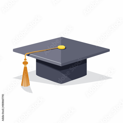 An isolated vector icon of a traditional graduation mortarboard hat with a gold tassel, symbolizing academic achievement, higher education, and commencement