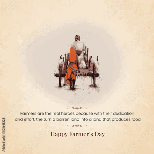 Happy Kisan Diwas with Farmer and bull, 23rd December Illustration