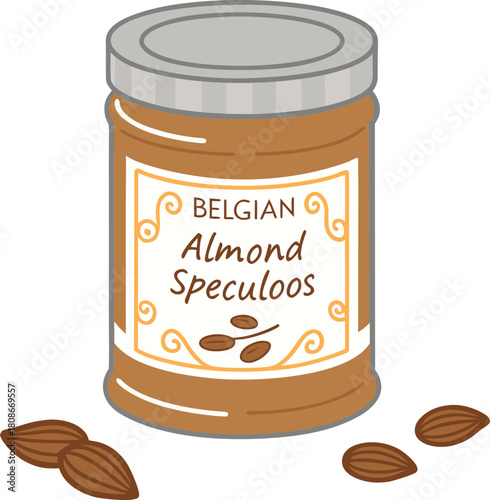 Jar of belgian almond speculoos with almonds isolated on