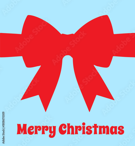 happy christmas, red bow, on a blue background,