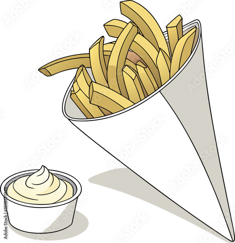 French fries with mayonnaise isolated on, a tasty fast food