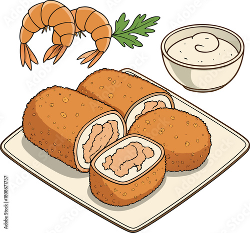 Dutch shrimp croquettes with mayonnaise isolated on