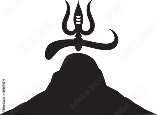 Shiva Trident on Mountain Vector Illustration Spiritual Symbol Isolated