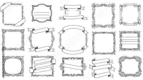 Collection of Ornate Vintage Frames and Decorative Ribbon Banners for Elegant Text and Design Elements