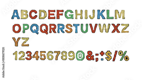 Colorful Alphabet and Number Set for Educational and Design Purposes