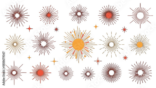 Set of Starburst and Sunburst Geometric Shapes and Icons