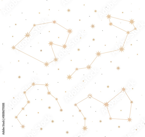Celestial constellations and star patterns on a pure white backdrop