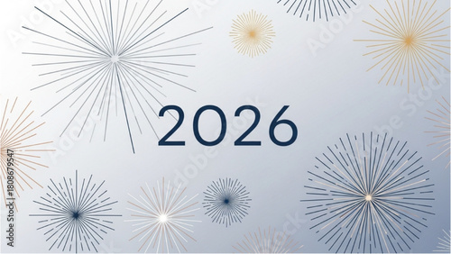 Sparkling 2026 typography with abstract fireworks, celebrating new beginnings, future events, and festive success