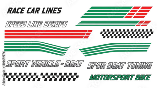 Racing Car Line Graphics with Green and Red Decorative Stripes