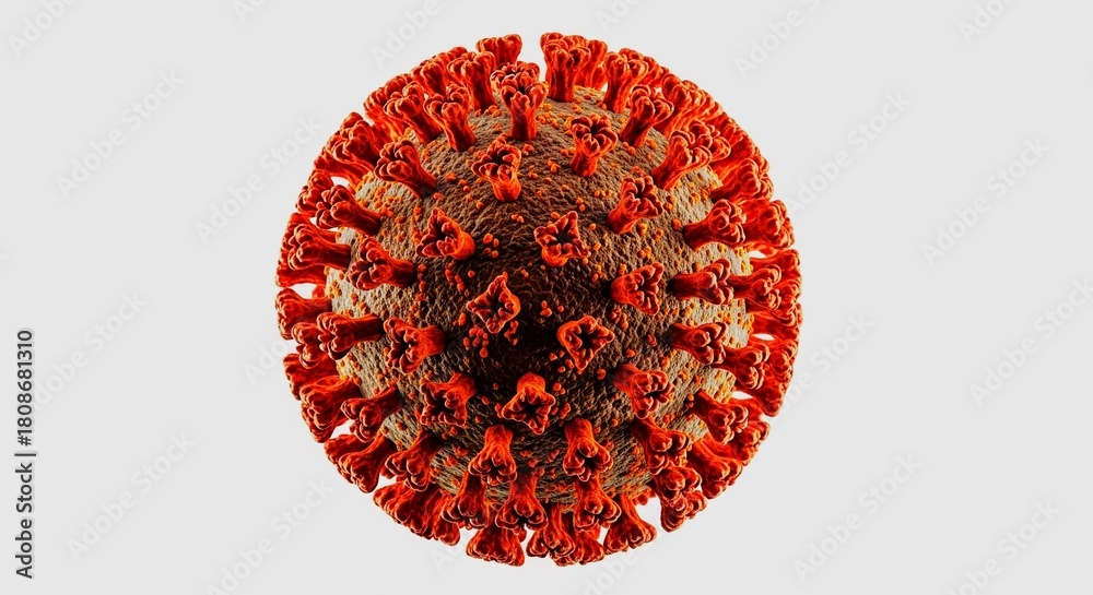 Fototapeta premium Detailed 3D rendering of a coronavirus virion, showing its structure and surface proteins.