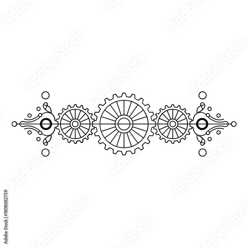 Ornate steampunk gear border design with decorative elements