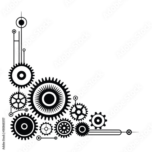 Steampunk corner design with interlocking gears and mechanical elements