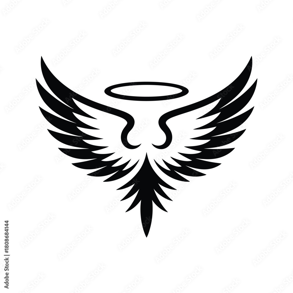 Obraz premium Stylized black angel wings with a halo symbol