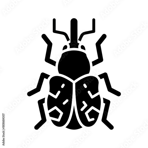 Stylized Black Beetle Icon with Detailed Shell and Antennae.