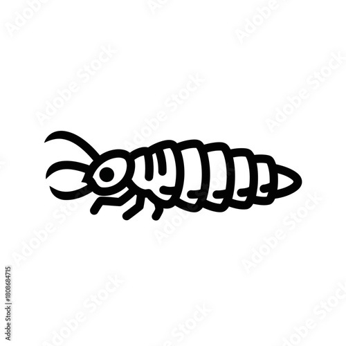 Black and white line art icon of a segmented insect larva.