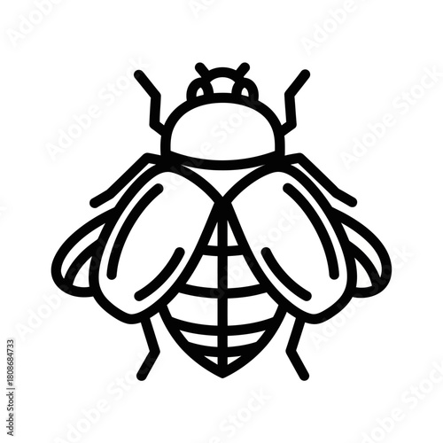 Detailed Line Art of a Bee with Prominent Wings and Antennae.