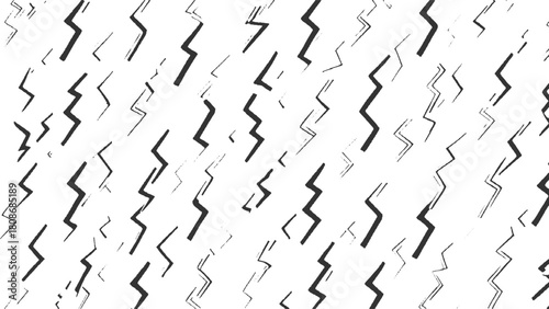 Black lightning bolt pattern on white background abstract graphic chaos
