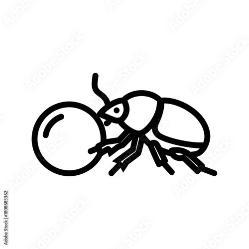 Ant carrying a large sphere in a simple outline illustration.