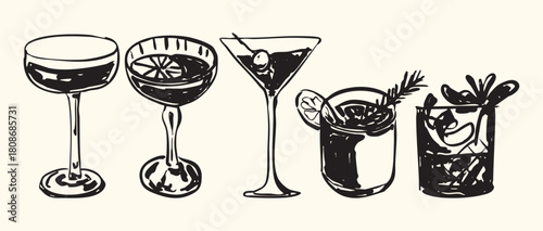 Black Vintage Cocktail Drinks Set Illustration