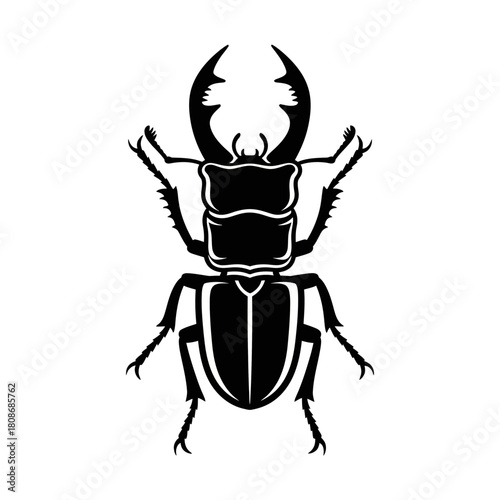 Black Silhouette of a Stag Beetle Insect Illustration.