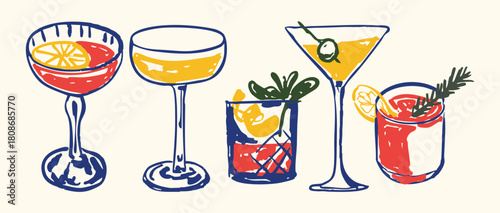 Festive Holiday Cocktails Illustration