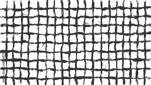 Black hand drawn grid pattern on white background abstract brush